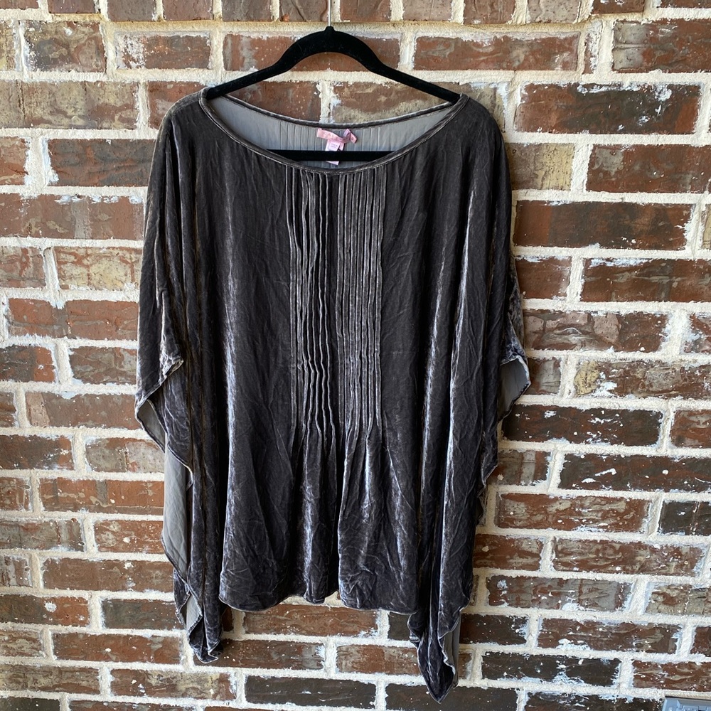 Calypso St. Barth Mahala Silk Velvet Dark Gray Batwing Tunic Size Small